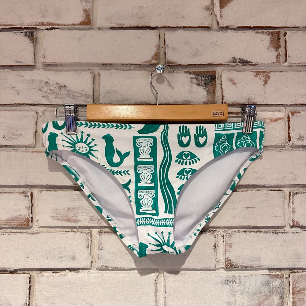 Johnny Was Green & White Aztec Graphic Bikini Bottoms